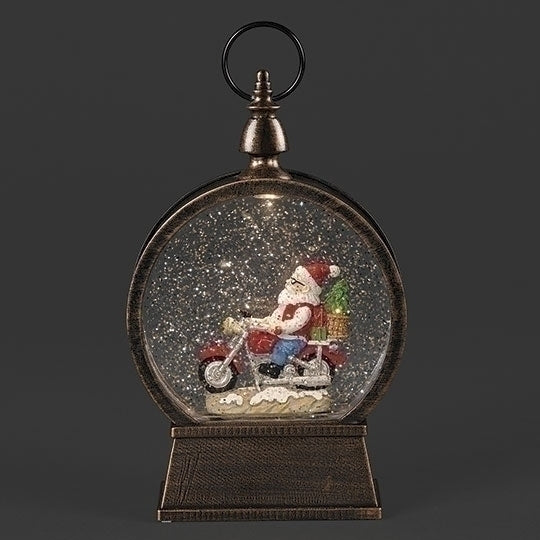 LIGHTED SWIRL MOTORCYCLE SANTA LANTERN