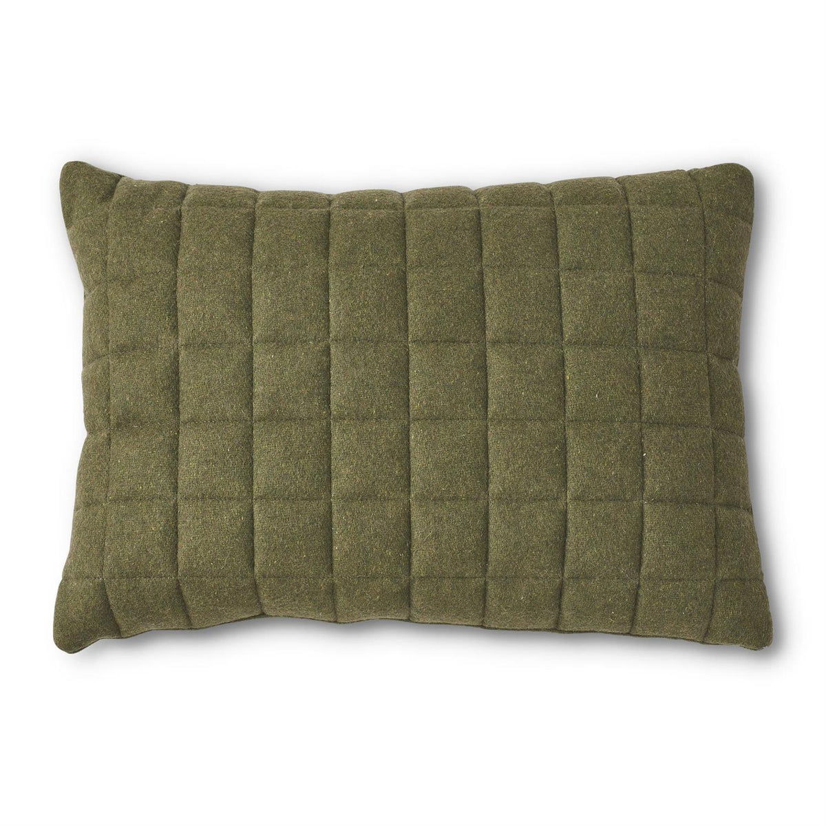 23" Quilted Rectangular Olive Green Wool Pillow