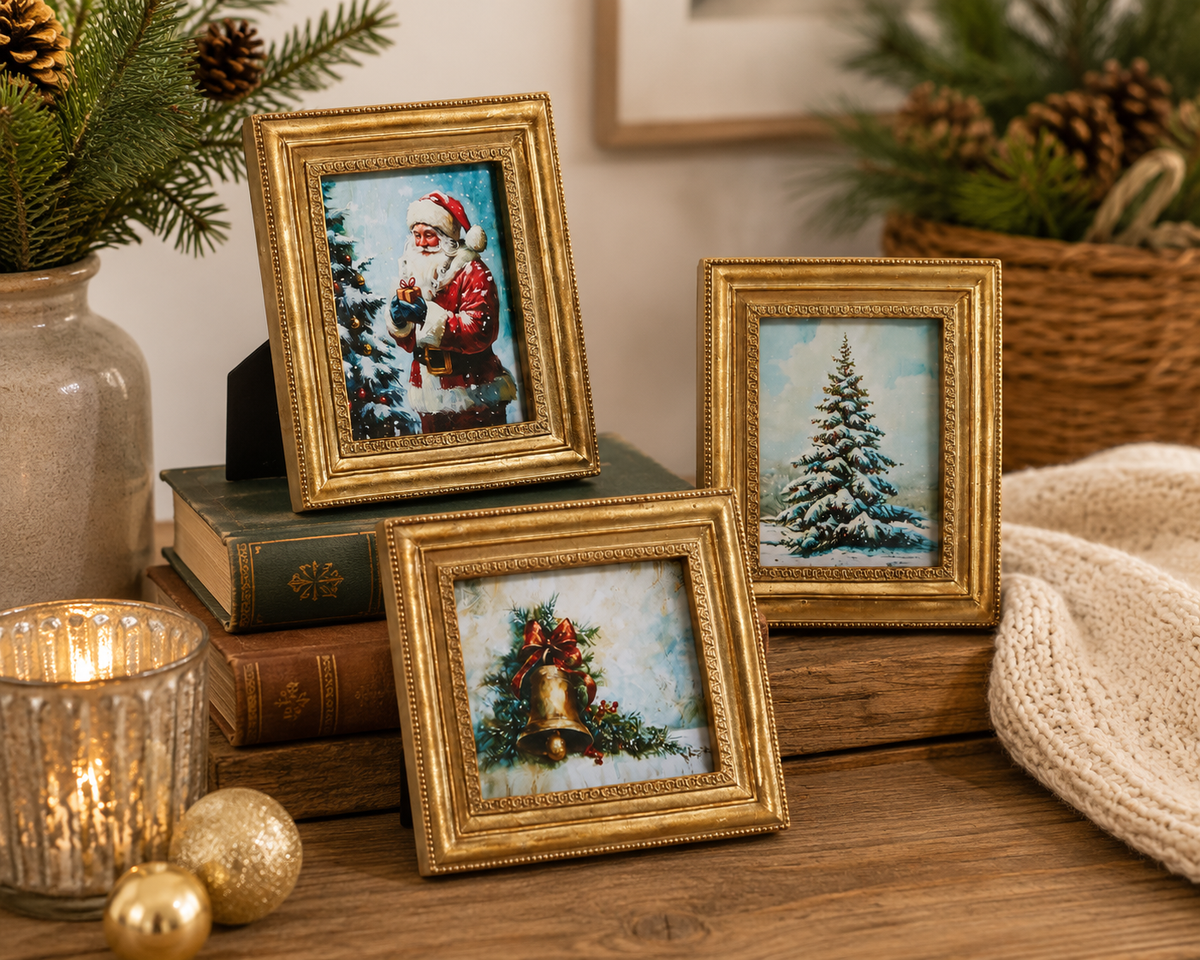 6" Traditional Winter Holiday Scene Framed Art