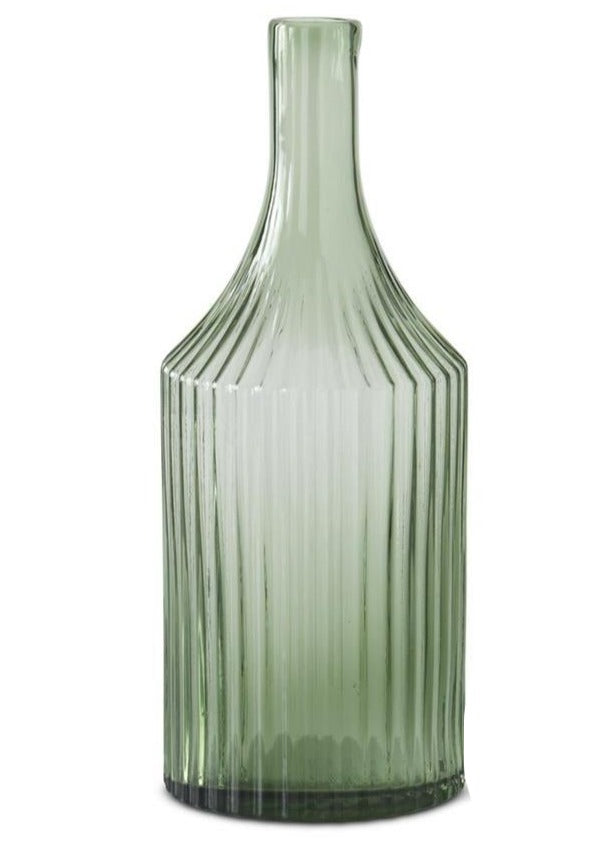 Green Glass Vertical Ribbed Vase