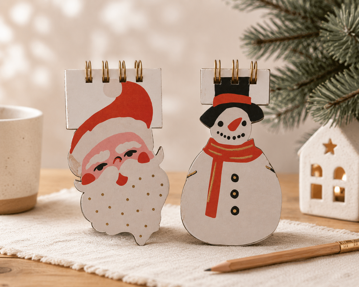 Handmade Diecut Santa/Snowman Shaped Spiral Notebook