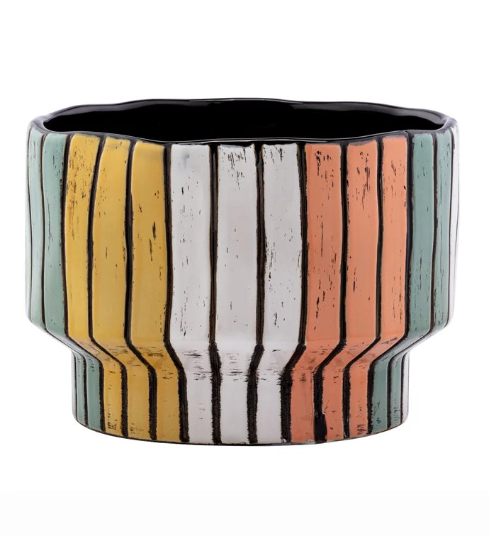 Multicolor Striped Large Pedestal Planter