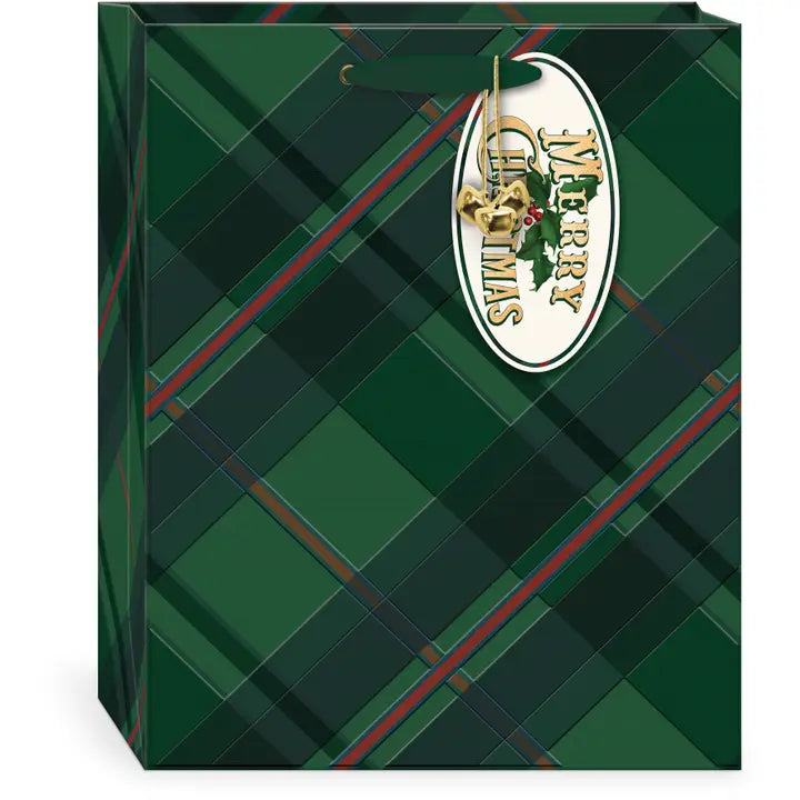 Heirloom Christmas Green Plaid Large Vertical Giftbag