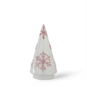 White Ceramic Cone Trees w/Red Snowflakes