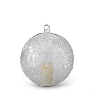 Iced Clear Glass White Snowflakes LED Flicker Flame Ornament