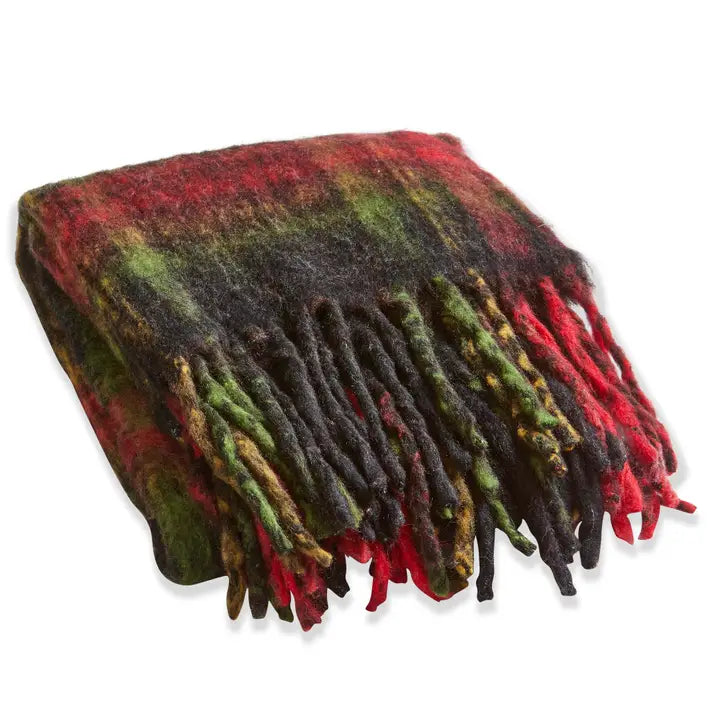Christmas Wooly Plaid Throw with Fringe