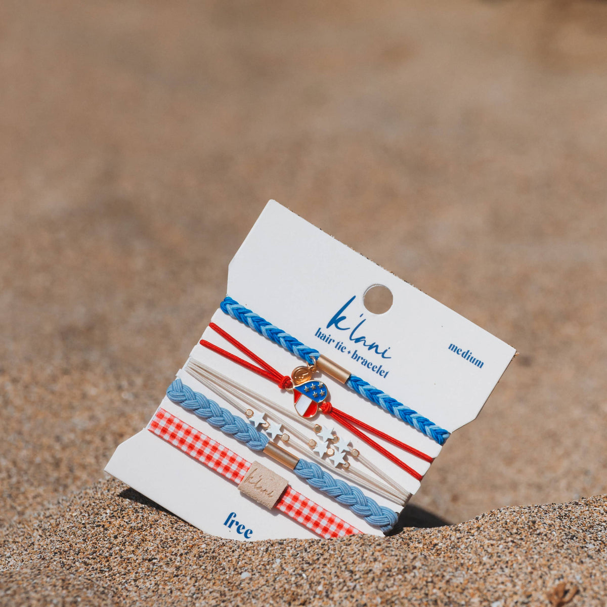"Free" Patriotic Red, White and Blue Hair Tie Bracelet
