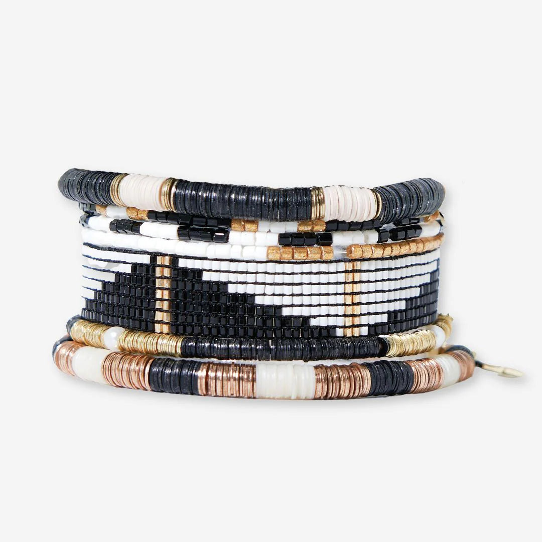 Black + Gold Mixed Bracelet Stack of 7