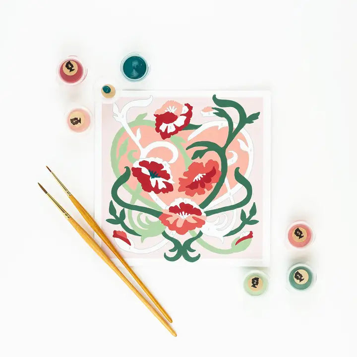 Art Nouveau Poppies Valentine Mini Paint by Number Kit