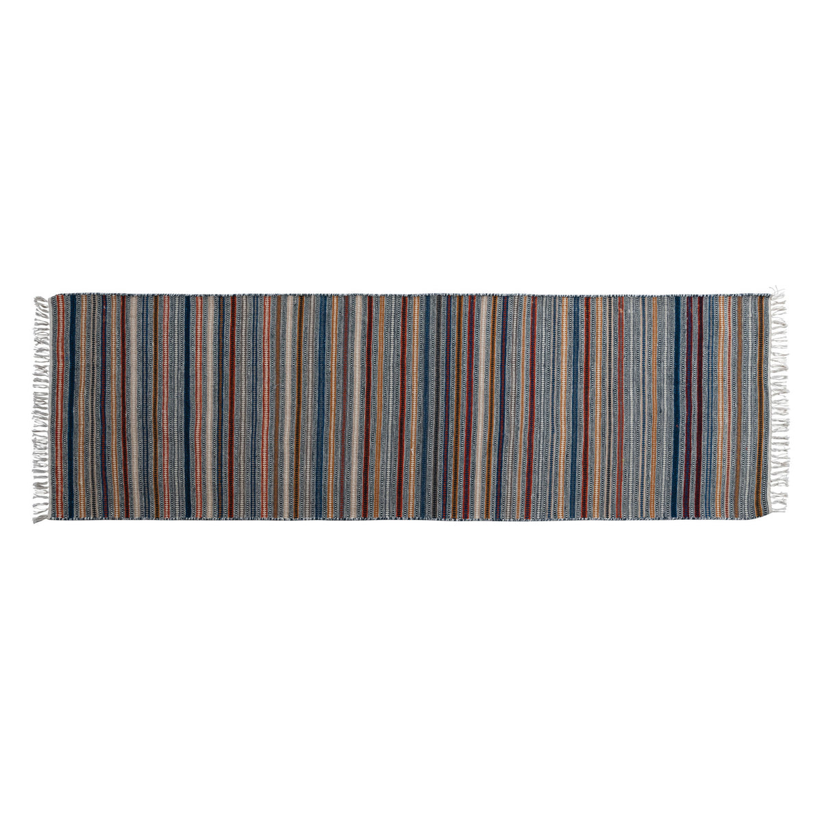 2-1/2' x 8' Woven Wool Striped Floor Runner with Fringe