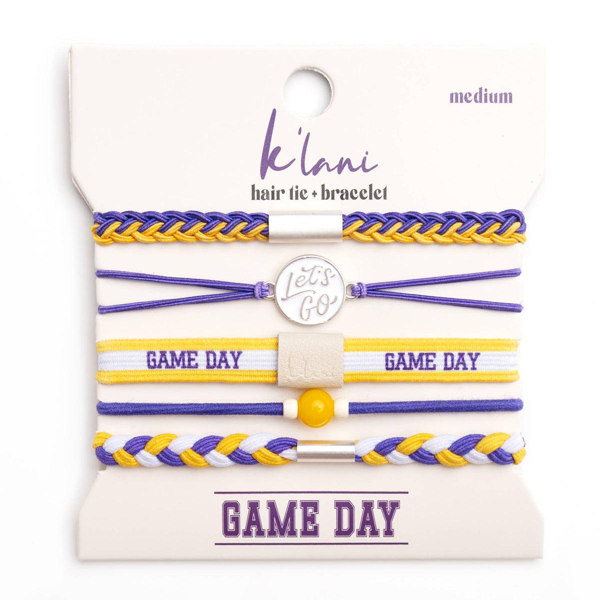 "Game Day" Purple/Yellow Hair Tie Bracelets