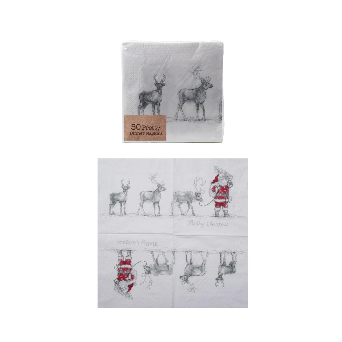 Paper Napkins with Santa Leading Reindeer Image (50 Folded Pieces)