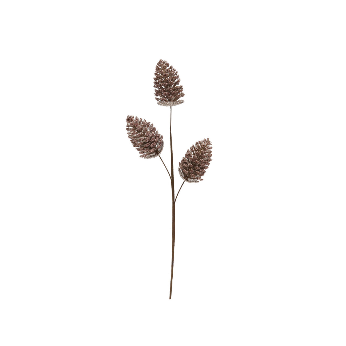 24"H Faux Beaded Pinecone Stem with Glitter, Champagne Finish