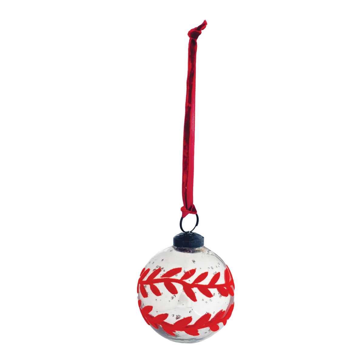 Ornament with Flocked Pattern & Velvet Ribbon Hanger