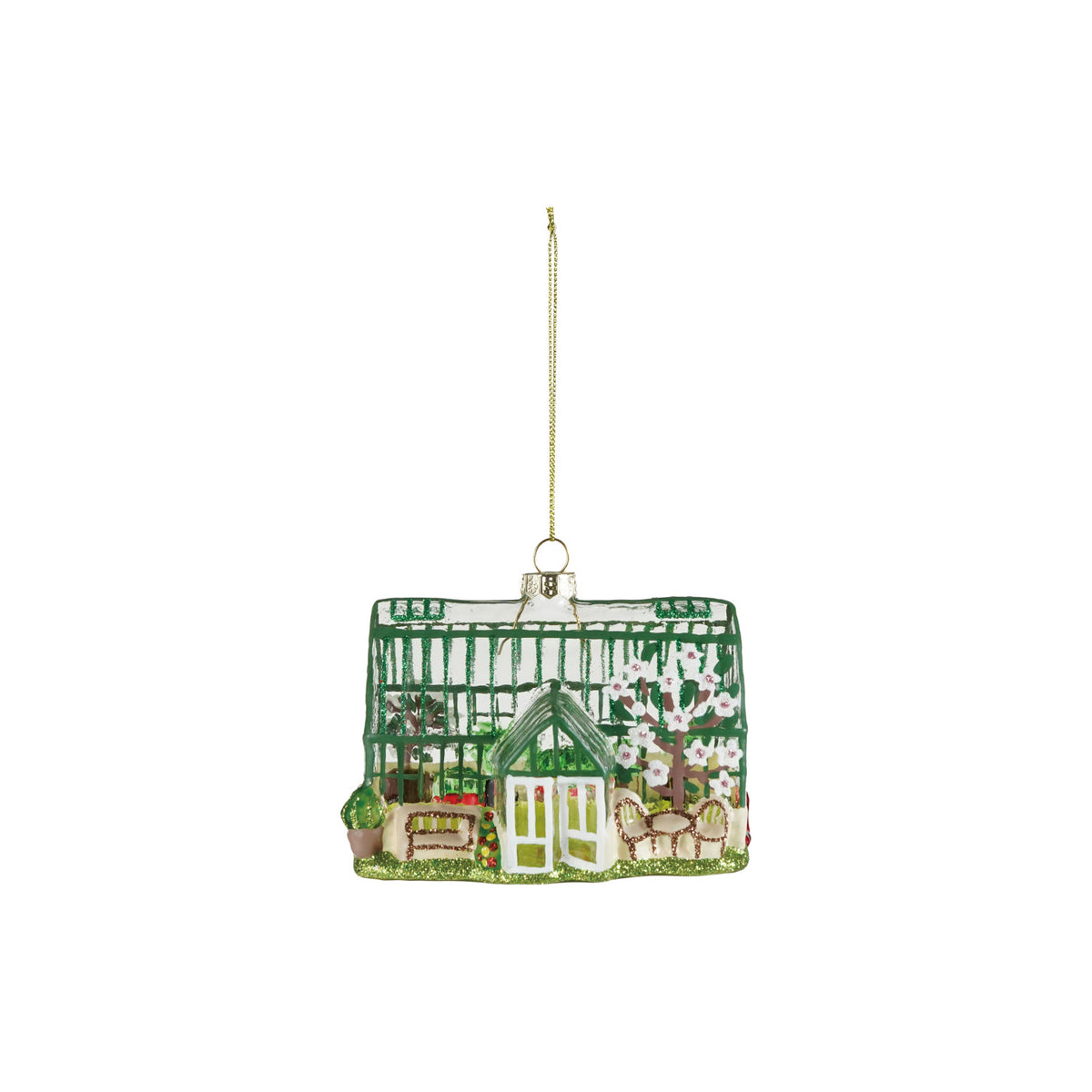 Hand-Painted Glass Greenhouse Ornament with Glitter