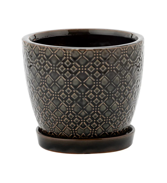 Black Laser Pot with Saucer
