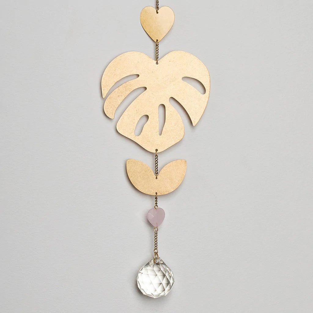 Monstera Leaf/Rose Quartz Suncatcher
