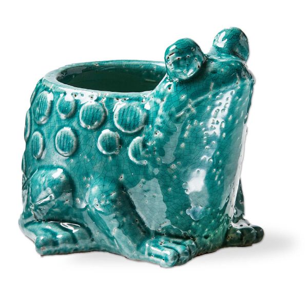 Teal Terracotta Frog Planter