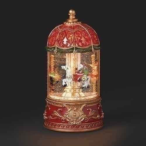 9"H LIGHTED MUSICAL SWIRL CAROUSEL, ROTATING SANTA