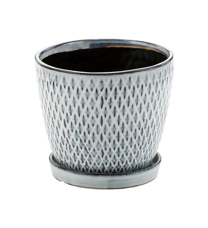 Blue & White Diamond Pattern Planter