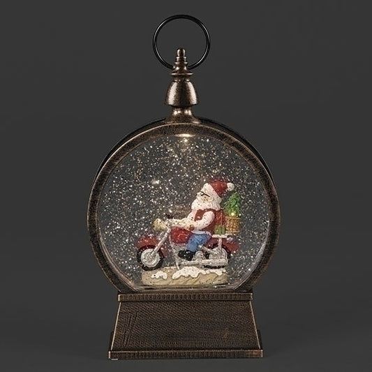 LIGHTED SWIRL MOTORCYCLE SANTA LANTERN