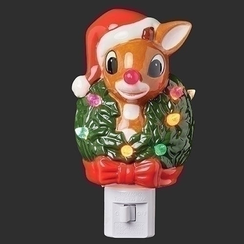 LIGHTED RUDOLPH W/ WREATH AROUND NECK NIGHT LIGHT
