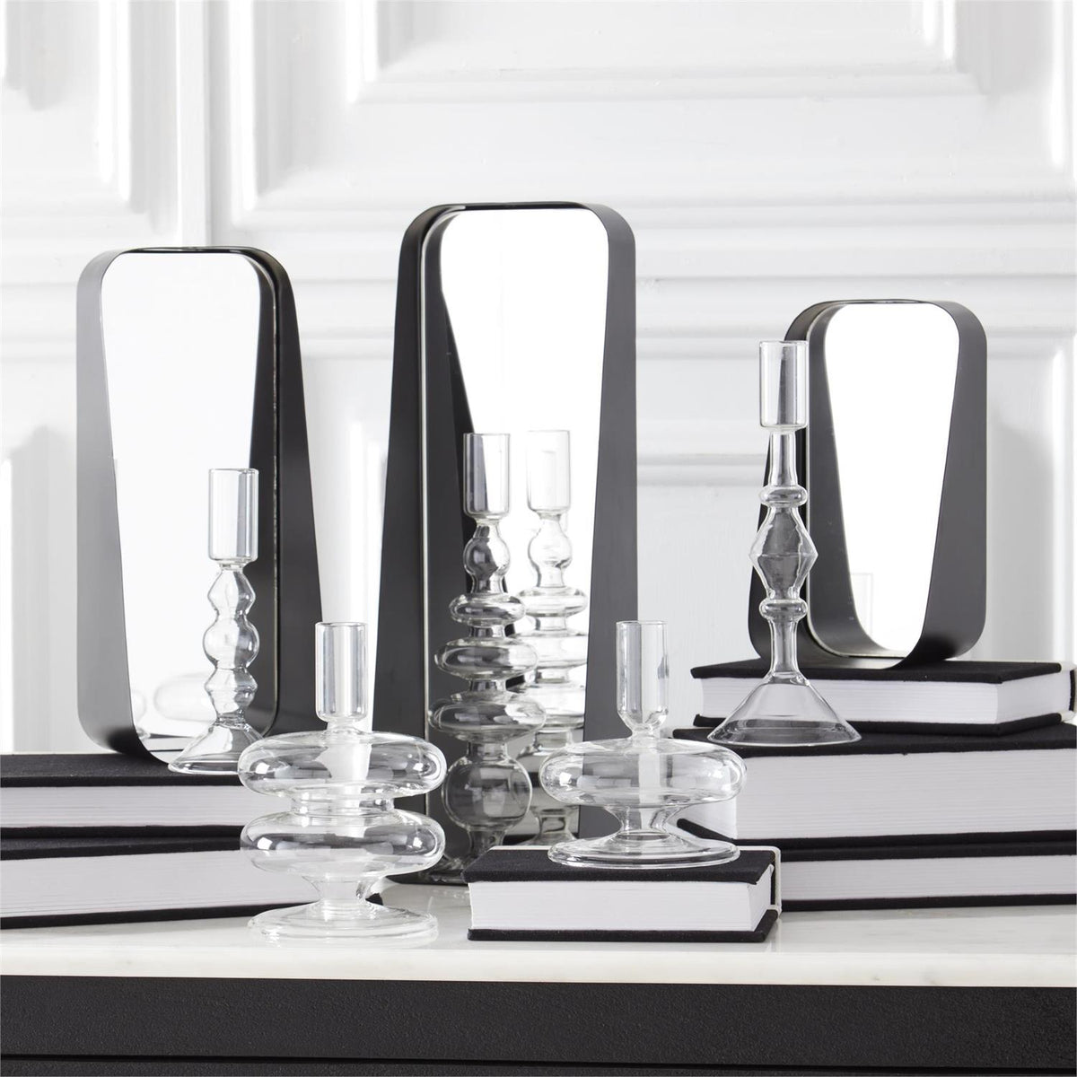 Black Rectangular Mirrored Wall Shelves