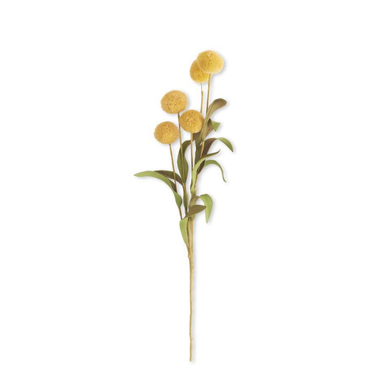 Yellow Pompom Pick with Leaves