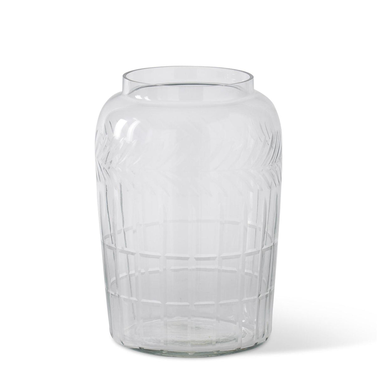 Clear Glass Vase w/Etched What and Panes