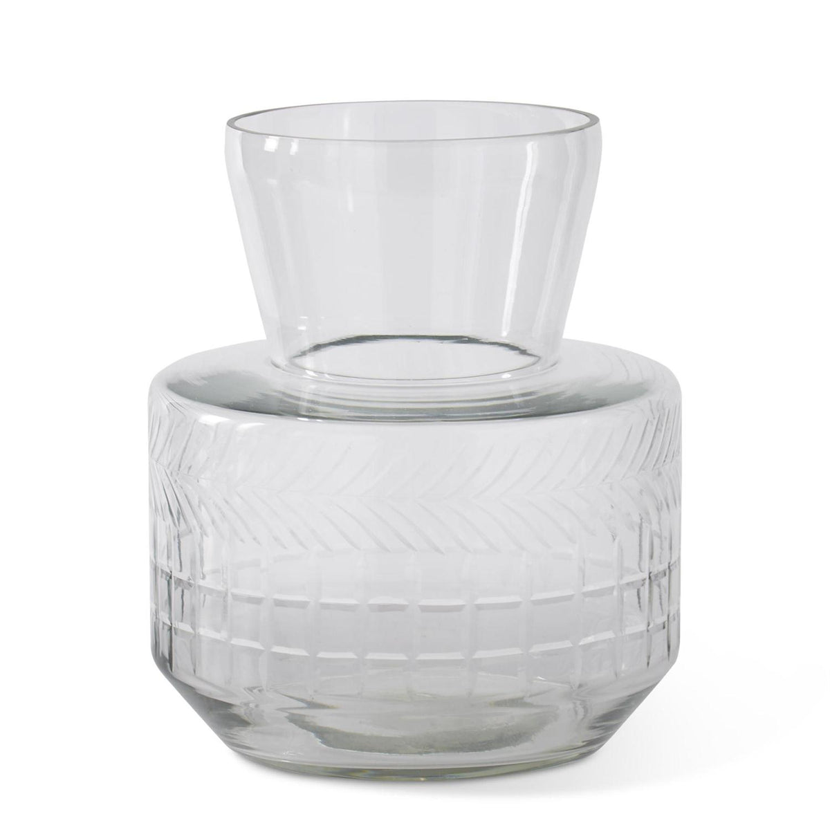 Clear Glass Vase w/Etched What and Panes