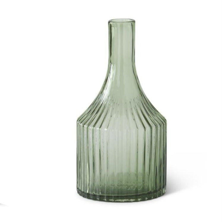 Green Glass Vertical Ribbed Vase