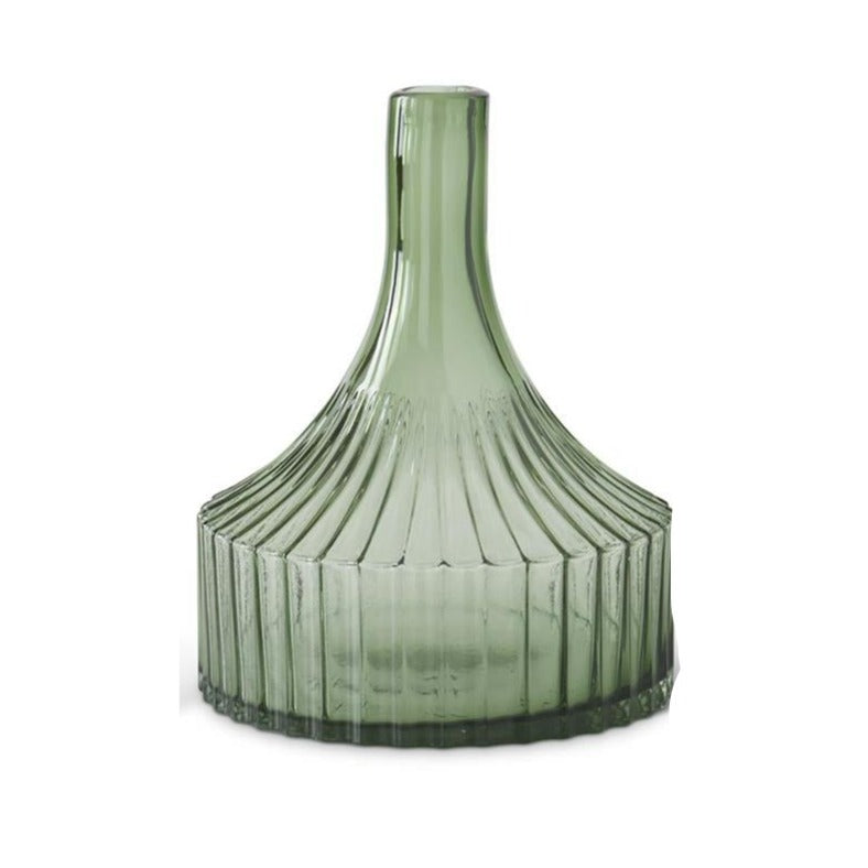 Green Glass Vertical Ribbed Vase