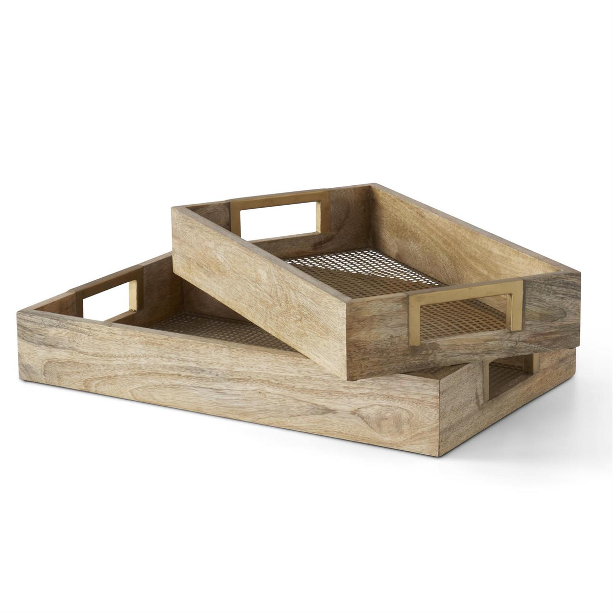 Natural Wood Tray with Gold Mesh
