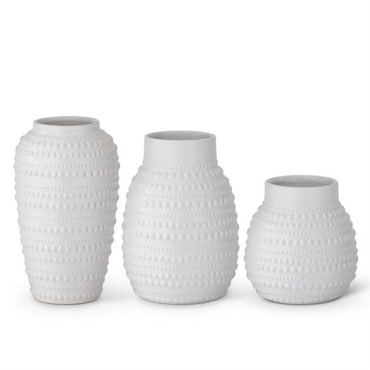 Dot Embossed White Ceramic Vase
