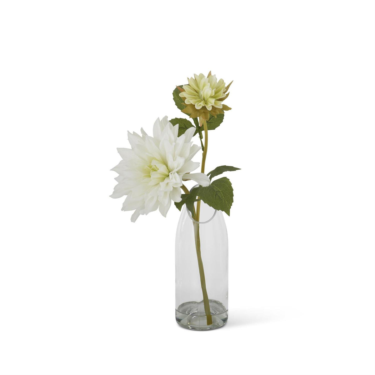 16 Inch White Real Touch 2 Bloom Dahlia Glass Vase Premade w/Faux Water