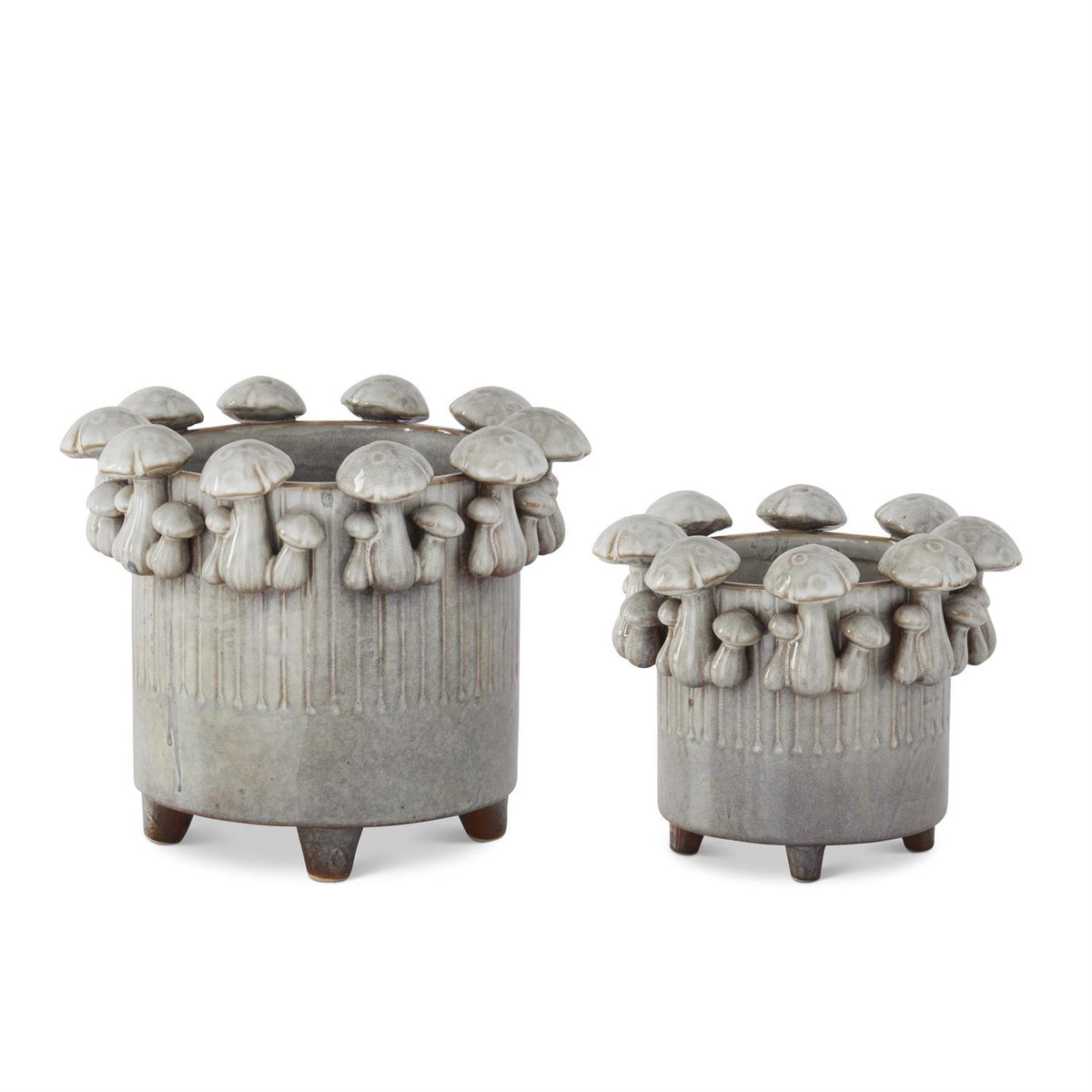 Gray Glazed Mushroom Trimmed Ceramic Planter