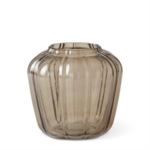 Scalloped Beige Line Pressed Glass Vase