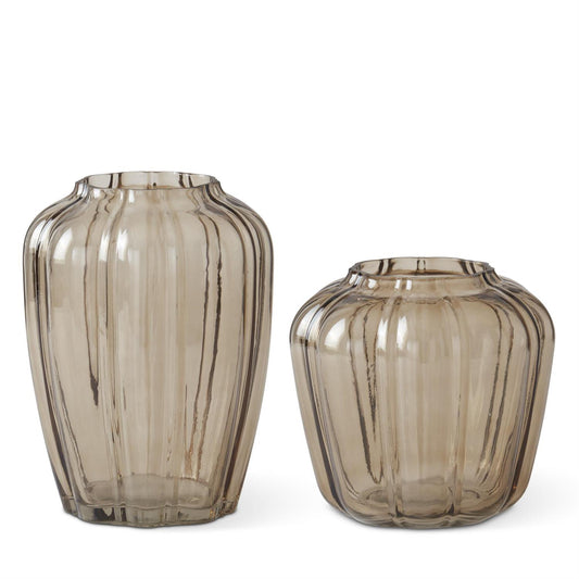 Scalloped Beige Line Pressed Glass Vase