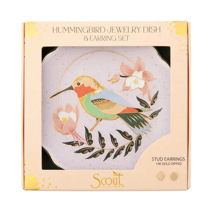 Jewelry Dish & Stud Earring Set - Hummingbird/Lavender