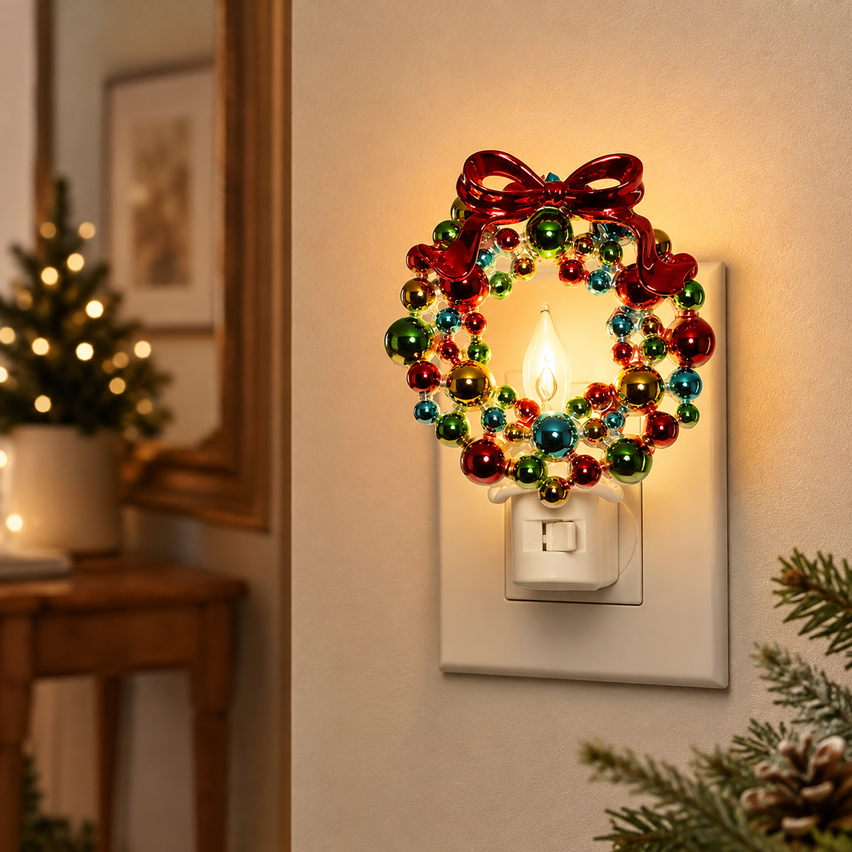 Holly Wreath Acrylic Night Light