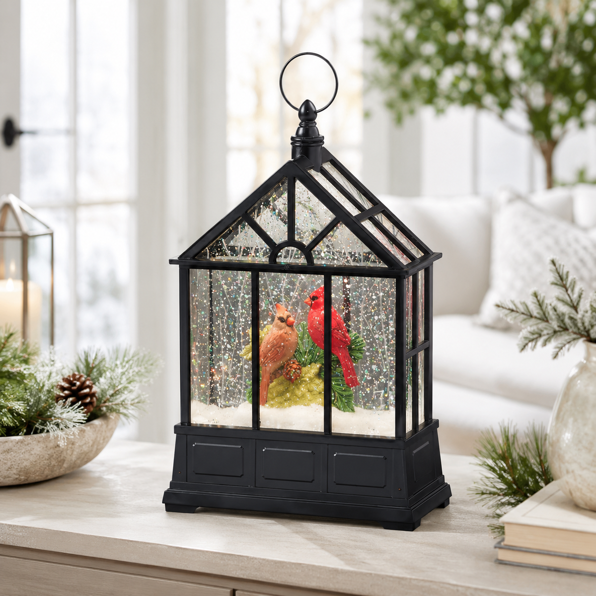 Lighted Cardinal Gazebo Snow Globe