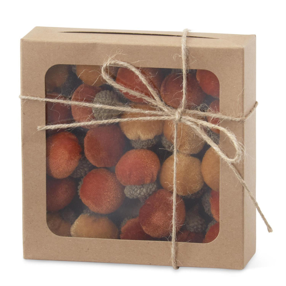 5.5 Inch Box of Mini Rust Tan & Orange Plush Acorns (24pc)