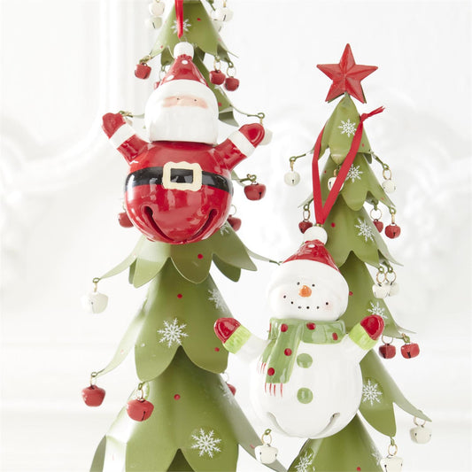 Snowman & Santa w/Arms Up Bell Ornaments