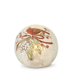 Round Clear Glass LED Cardinal & Pinecone Globe w/Timer