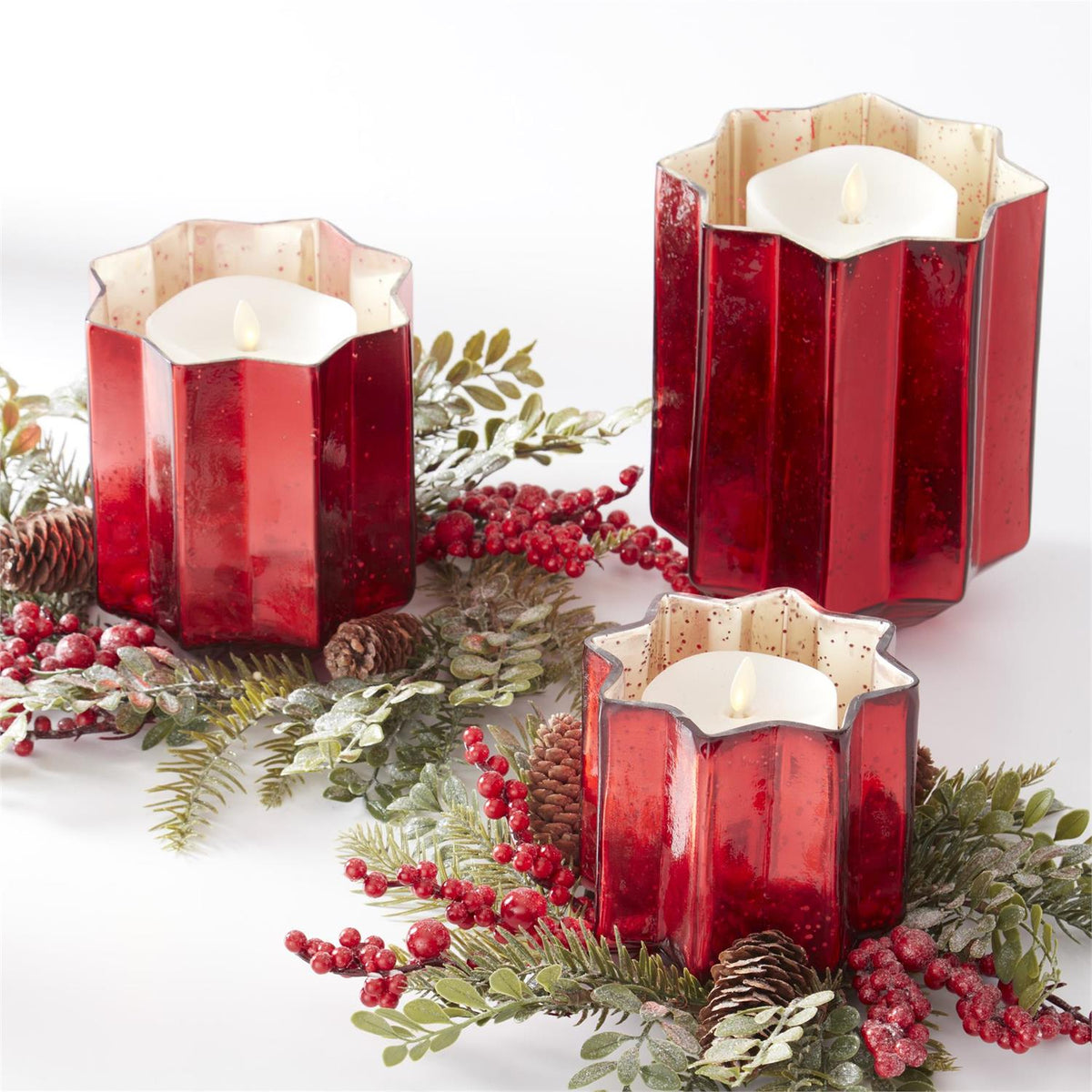 Speckled Red Mercury Glass Star Containers w/Gold Interior