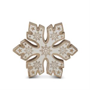 Mango Wood Snowflakes w/White Embossed Centers