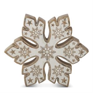 Mango Wood Snowflakes w/White Embossed Centers