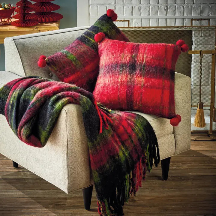 Christmas Wooly Plaid Throw with Fringe