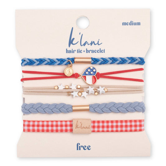 "Free" Patriotic Red, White and Blue Hair Tie Bracelet