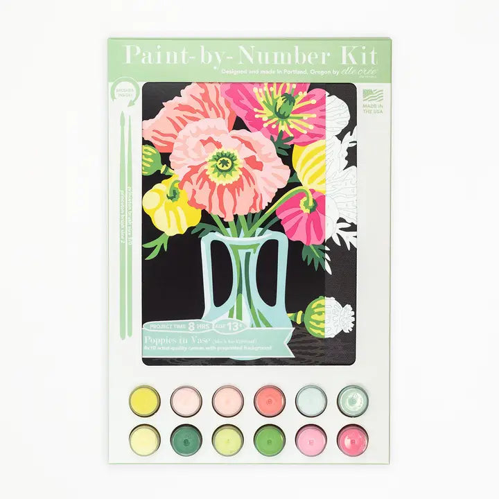 Poppies in Vase (black background) Paint by Number Kit